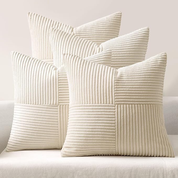MIULEE Beige Throw Pillow Covers 16x16 Inch Set of 4 Boho Patchwork Cushion