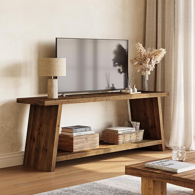 LITTLE TREE Solid Wood TV Stand, Farmhouse Media Console
