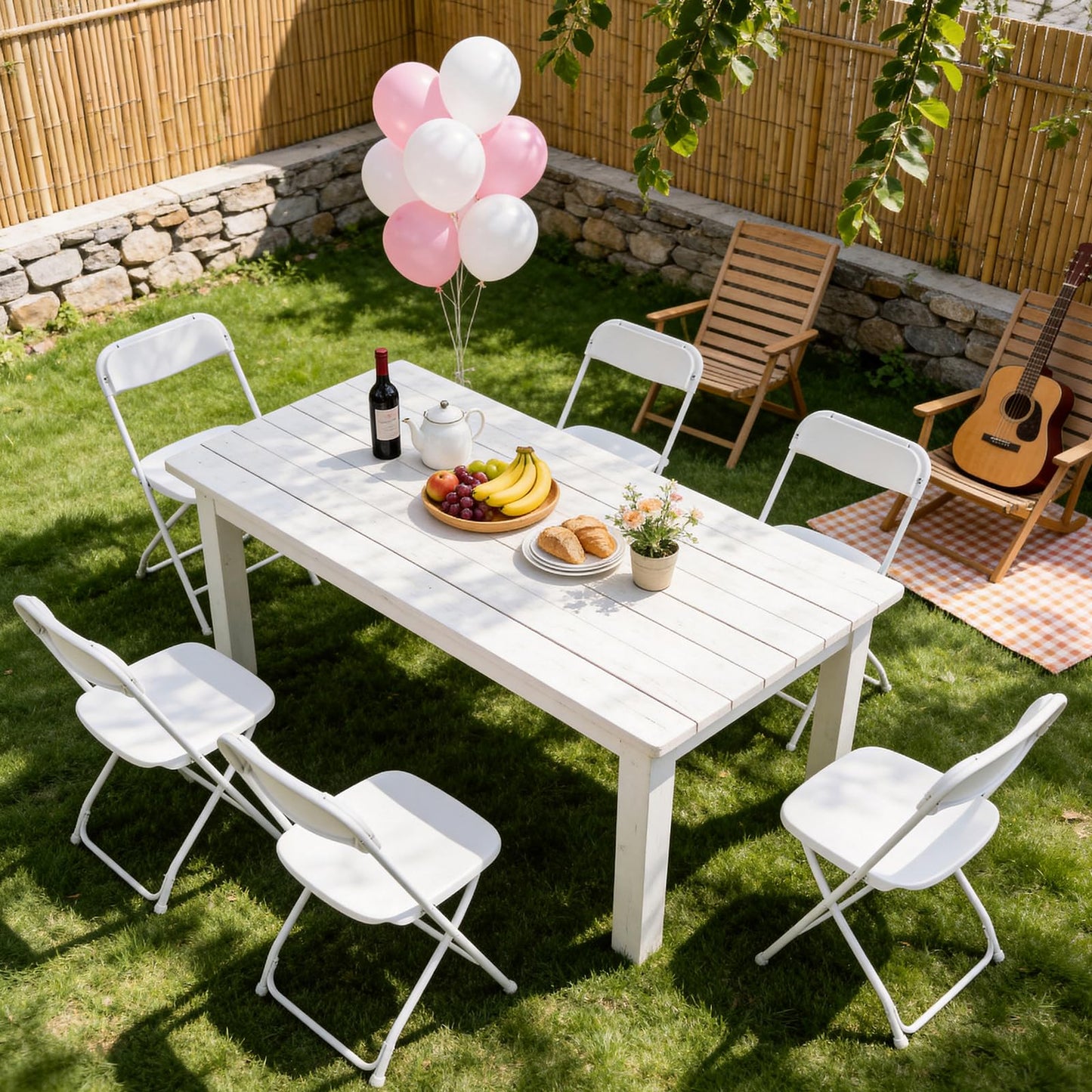 MAKE CHANGES White Folding Chairs 6 Pack, Plastic Folding Chairs for Outside, Heavy Duty Foldable Chairs, Sturdy Metal Folding Chairs, 350 lbs Capacity, for Patio, Garden, Party
