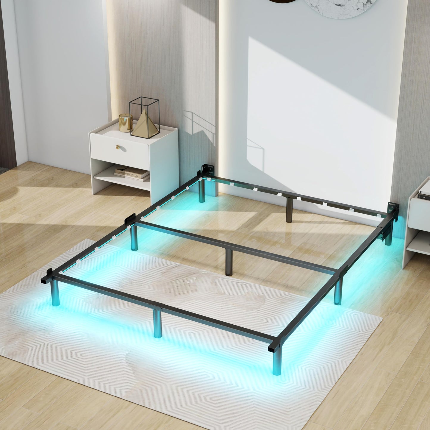 HusDream Full Size Bed Frame with LED Lights 7 Inch Platform Bed Frame Thick Basics Bed Base for Box Spring & Mattress Foundations,Adjustable Length,Noise Free,Tools Free (7 Inch, Full)