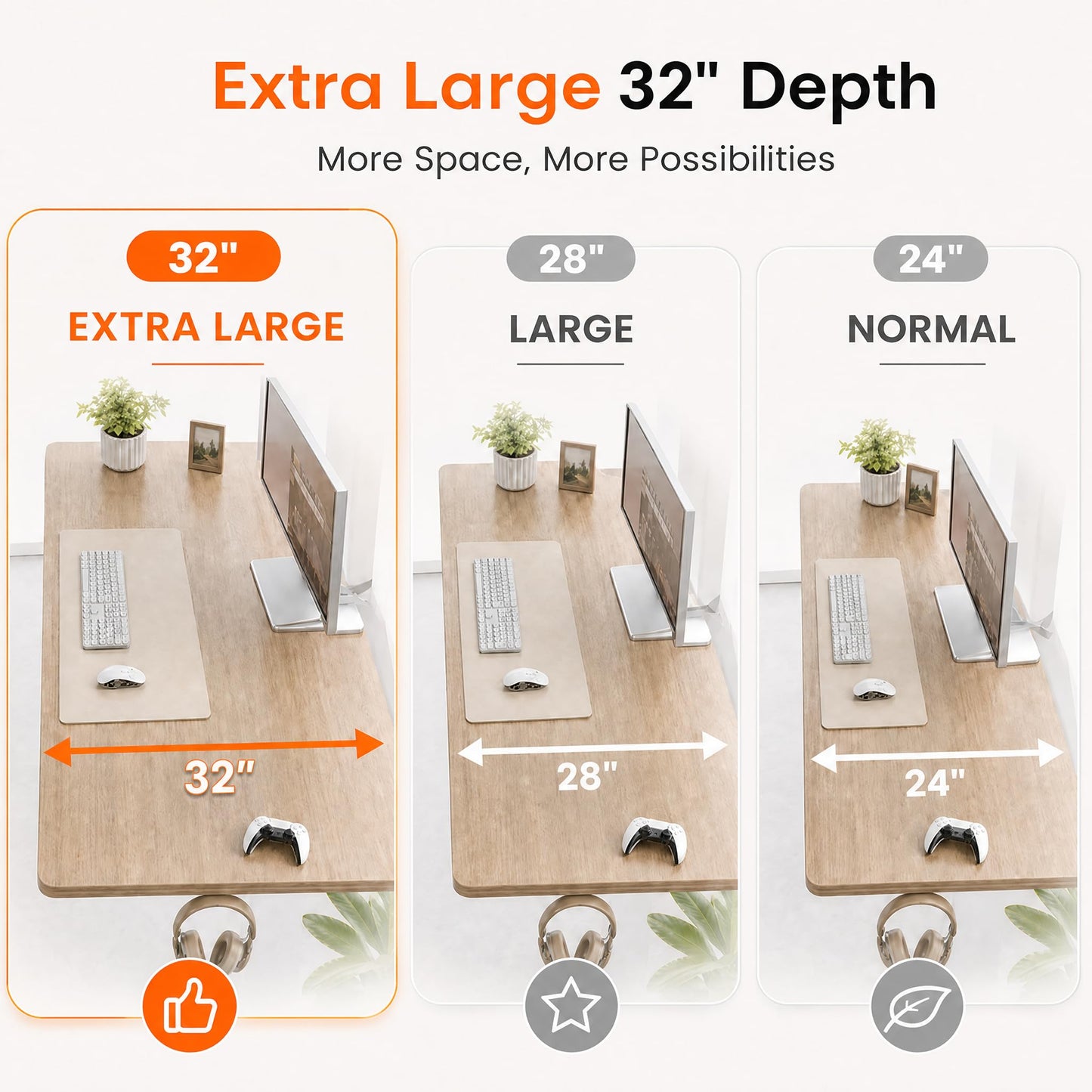 Grandder 55x32 Large Electric Standing Desk, Height Adjustable Computer Desk with 2 Memory Presets, 31.5" Deep Desktop Sit Stand Desk Home Office Desk Workstation Table with Hooks, Maple