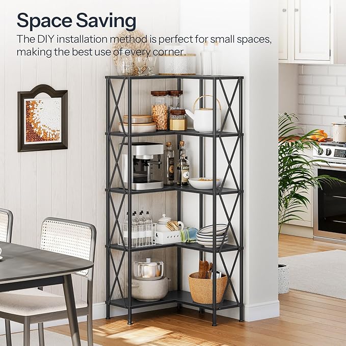 HOOBRO Corner Bookshelf, 5-Tier L-Shaped Bookcase, Industrial Open Display