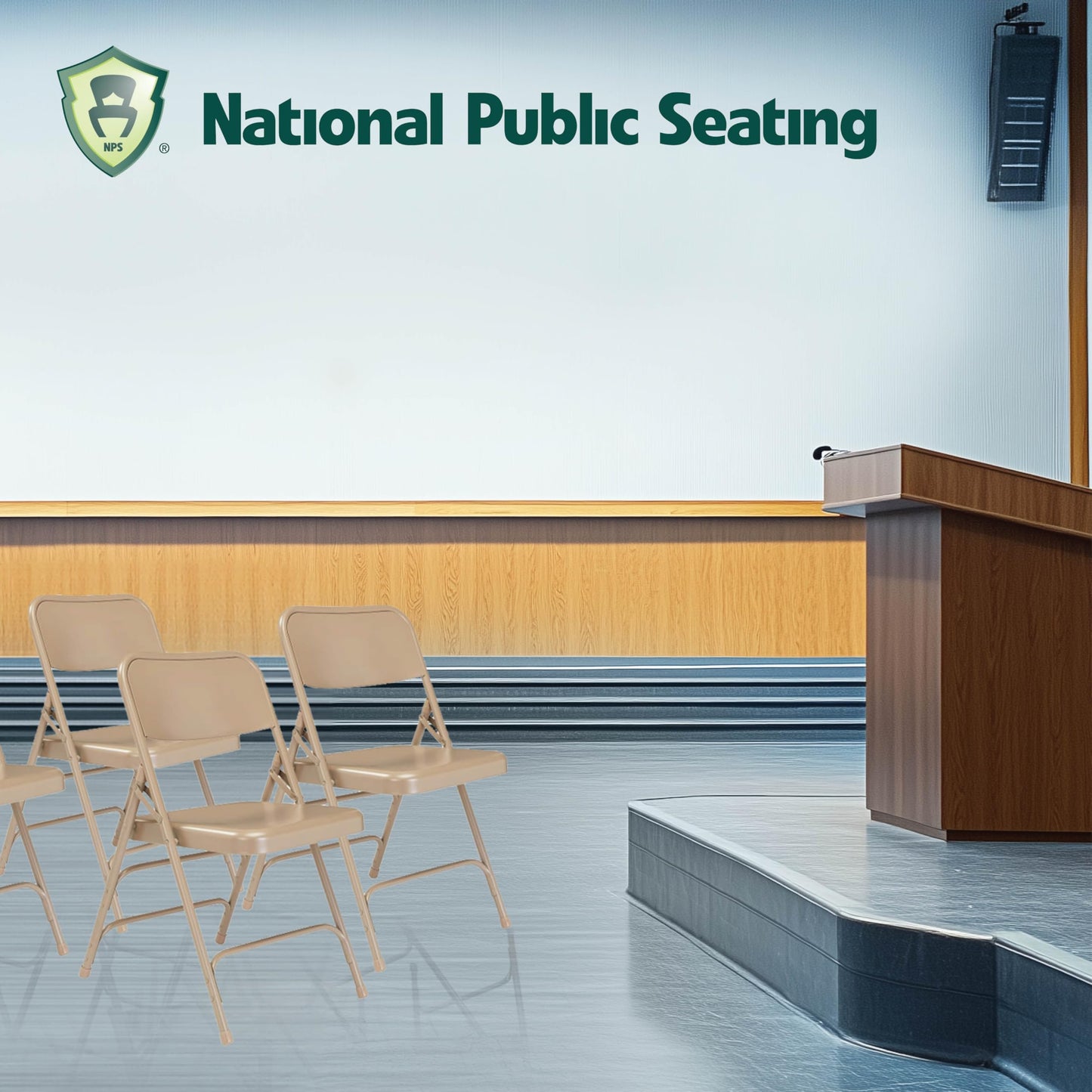 Steel Portable Folding Chairs by National Public Seating – 300 Series Premium Heavy-Duty Foldable Chairs for Indoor & Outdoor, Set of 4 – Comfortable, Durable, Institutional-Grade, Beige