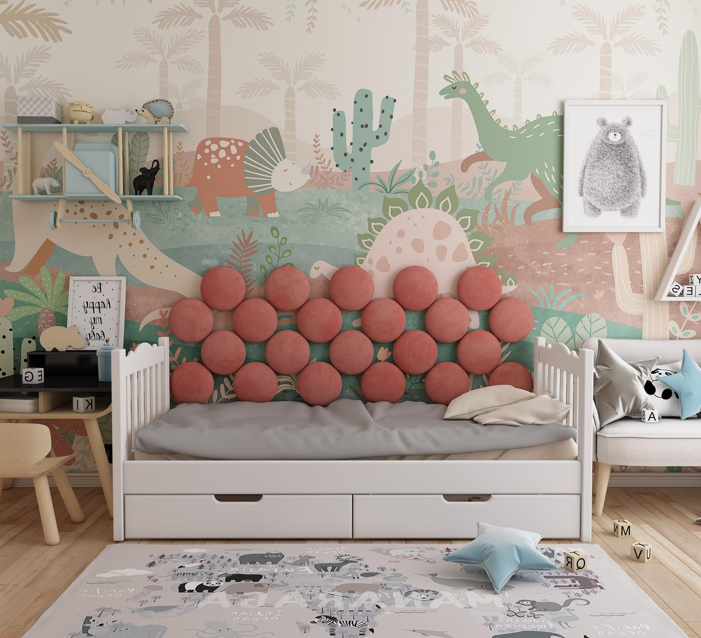 ua acoustics 4-Pack Soft Velour Upholstered Acoustic Wall Panels | Decorative Headboard Panels for Children's Room & Playroom | Cozy Wall Padding & Safety Railing | (Rose, 4X Round (25x25cm))
