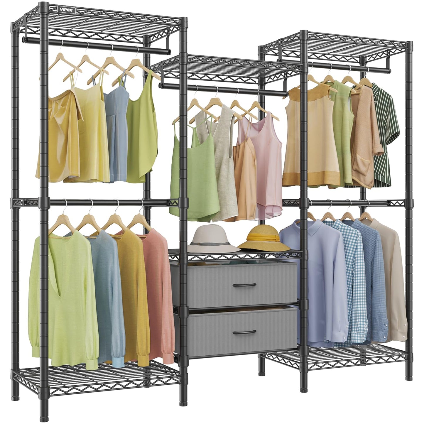 VIPEK V20 Plus Clothes rack with Drawers for Bedroom/Walk-in Closet, Black