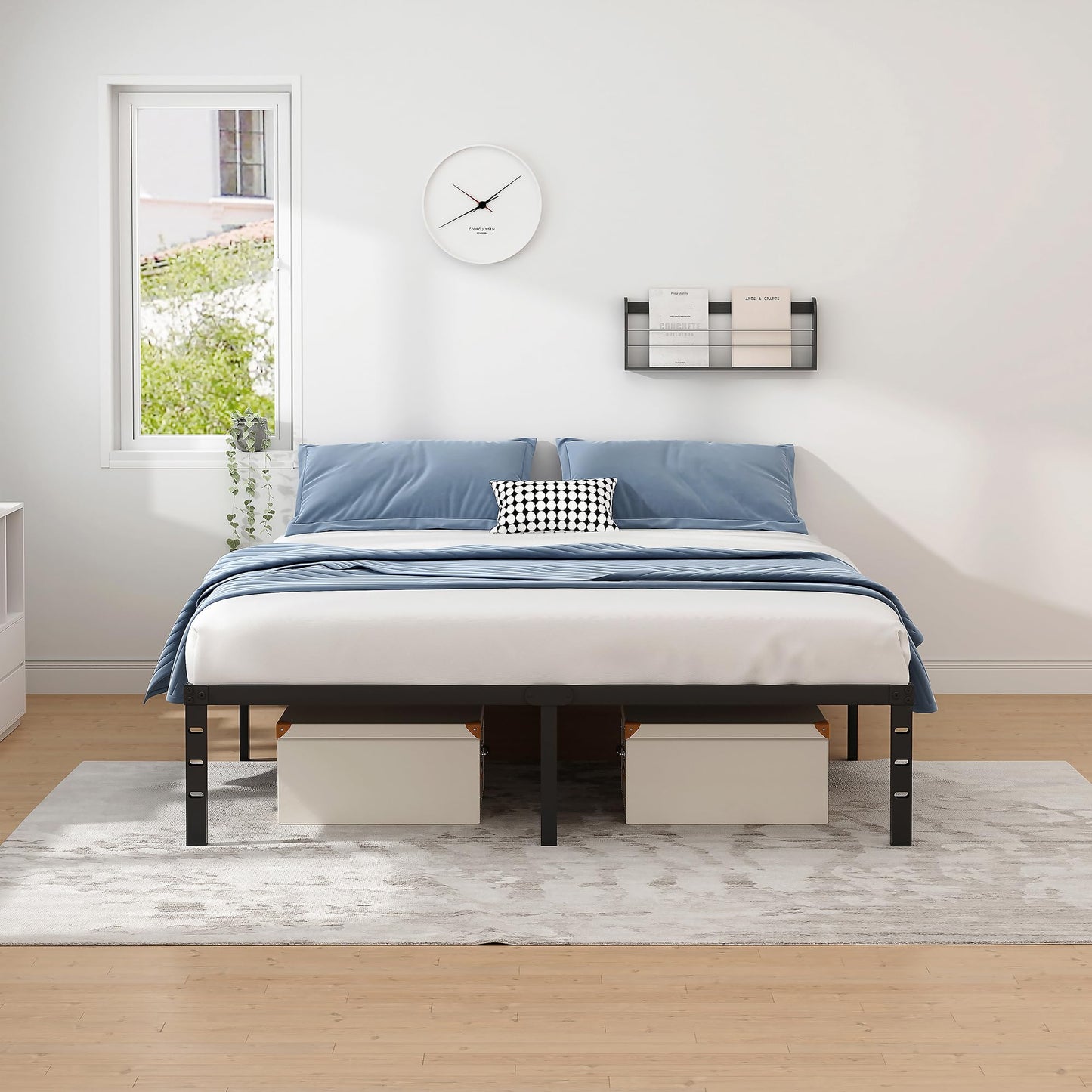 NEW JETO Metal Bed Frame,Full Size Bed Frame with Storage Space,Heavy Duty Sturdy Mattress Foundation,Easy Assembly,No Box Spring Needed, Black,12 Inch,Full