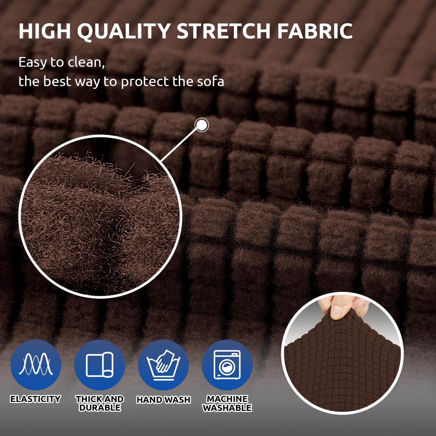 KEKUOU Stretch Sofa Cover Slipcover ，Couch Covers for 3 Cushion Couch Sofa pet Friendly (78"-94") Furniture Protector Sofa with Elastic Bottom for Kids,Dog, Jacquard Small Checked(Large,Chocolate)