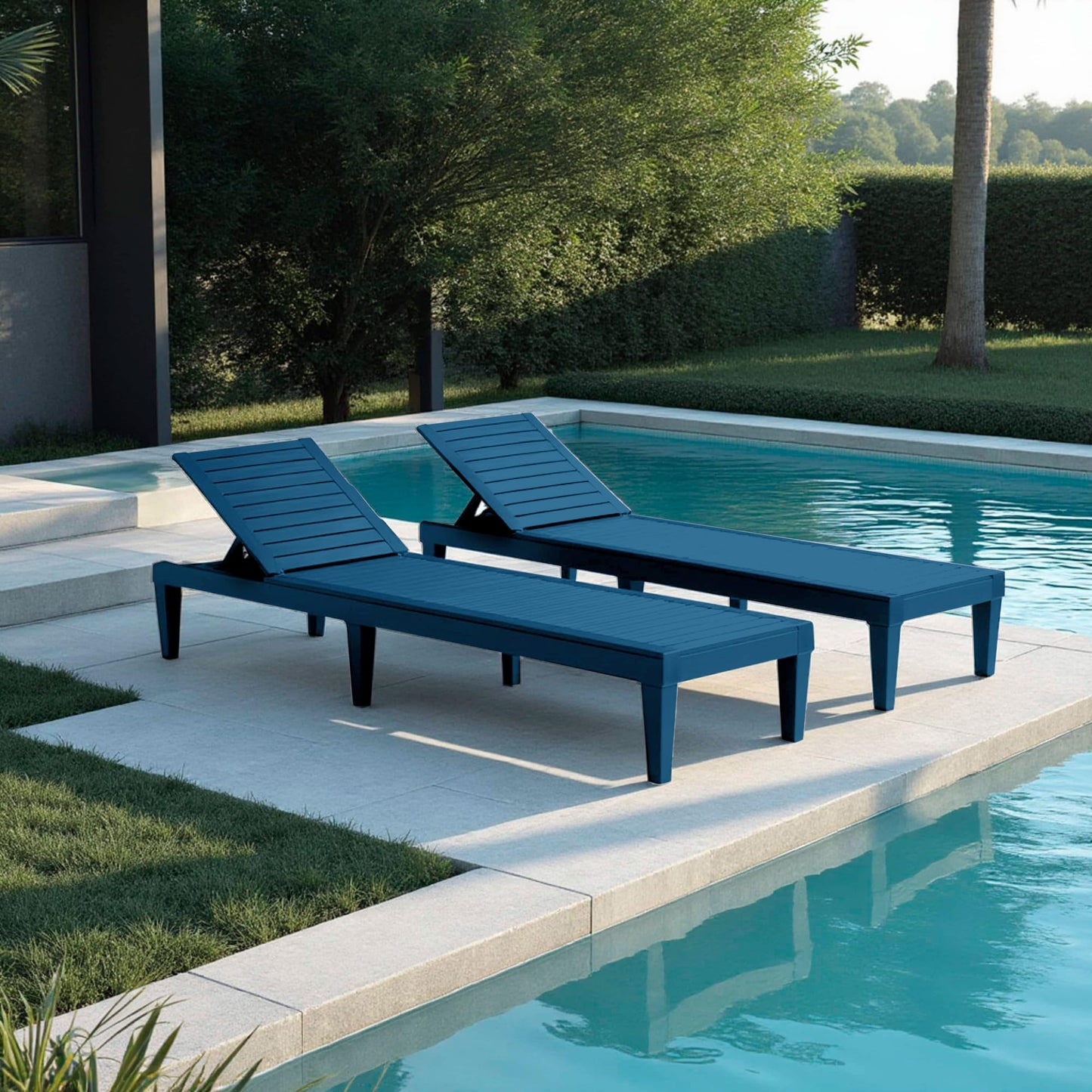 Nestl Sun Tanning Chair - Blue Chaise Lounge Chair Outdoor, Lightweight Pool Lounge Chairs Set of 2, Adjustable 5-Position Reclining Lawn Chair, Waterproof Beach Outdoor Lounge Chairs