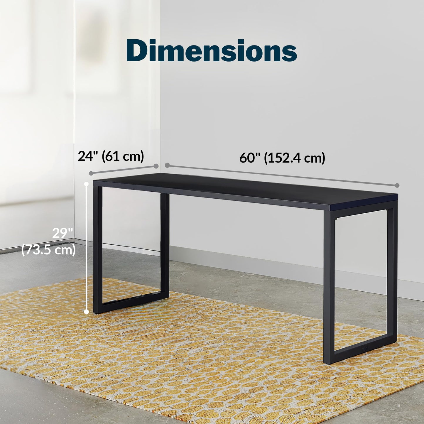 Vari Table 60x24 Office Desk – Modern Computer Desk & Workstation for Home Office or Commercial Workspace, 300 lb Capacity (Black/Black)