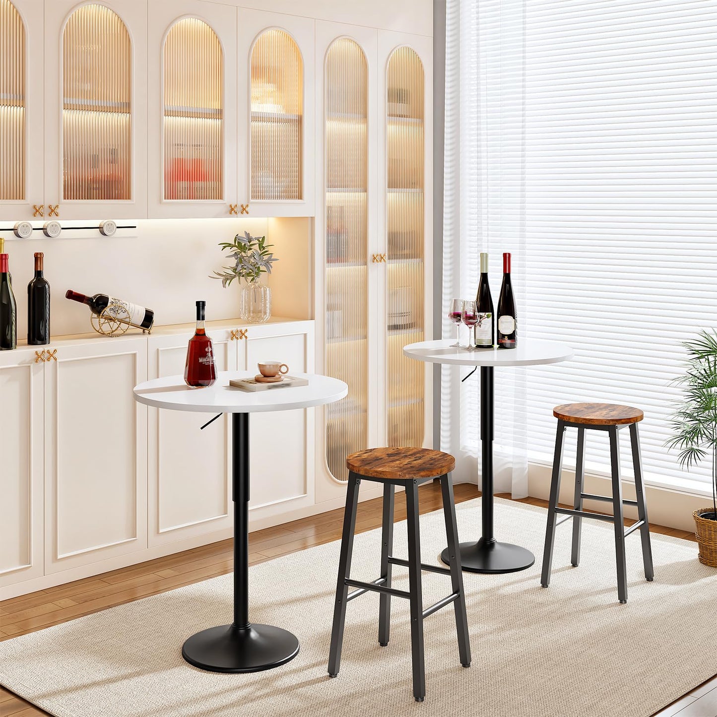 HOOBRO Bar Table, Height-Adjustable Round Pub Table 27-35.4 Inches with Sturdy Base, Modern Style, Easy to Assemble, Suitable for Small Space, White BW58BT01G1