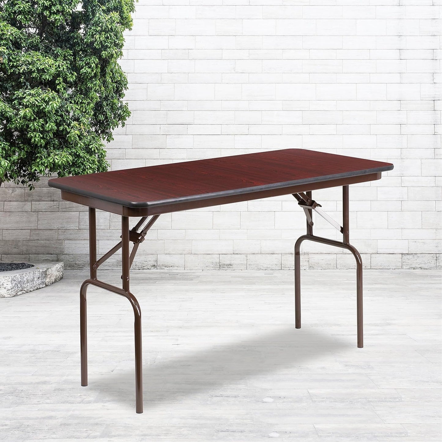 Flash Furniture Frankie Commercial Grade 4-Foot Mahogany Melamine Laminate Folding Banquet Table