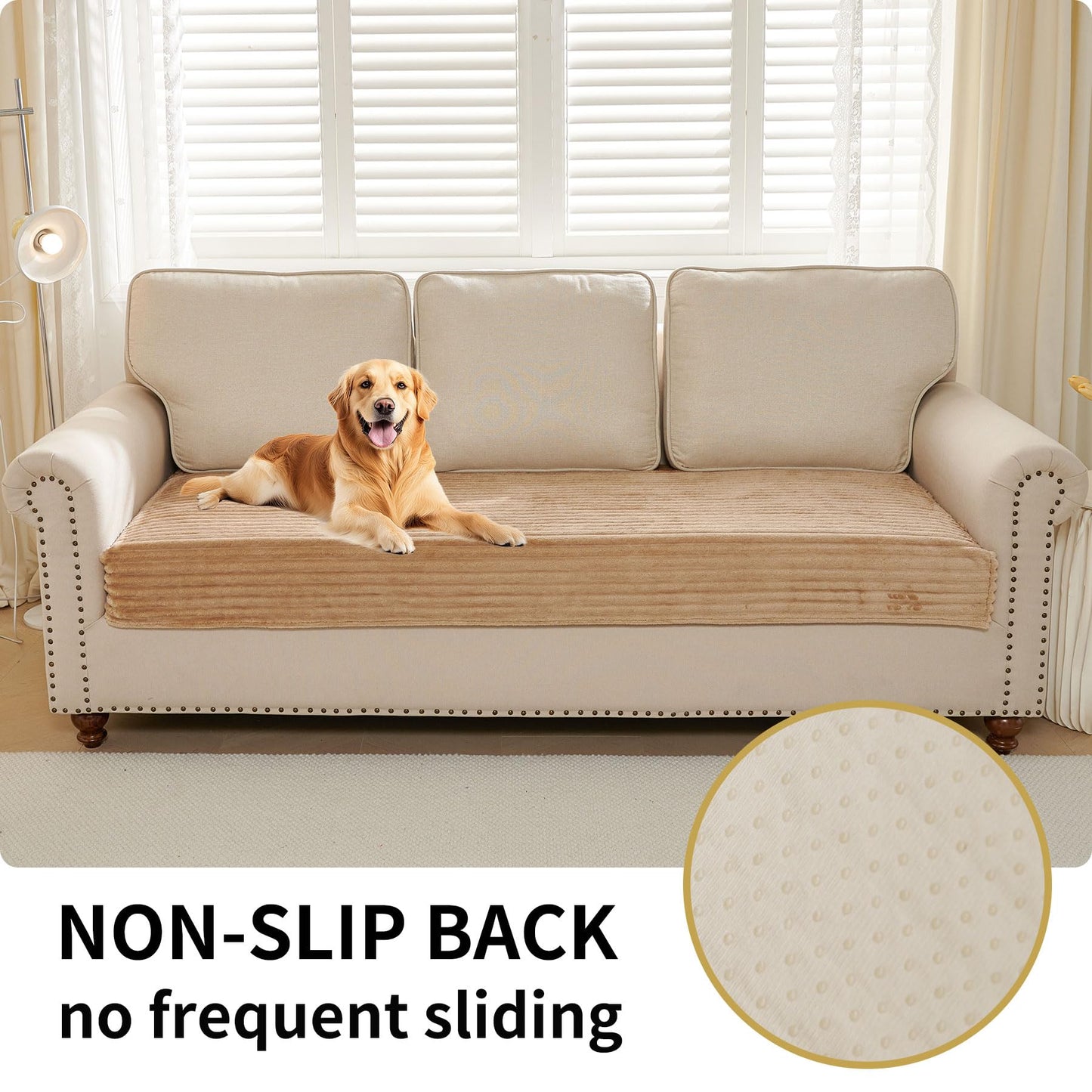 HAOMAIJIA Waterproof Couch Cover for Dogs Washable,Faux Fur Pet Couch Covers for Sofa,Soft Dog Bed Cover Non-Slip Couch Covers for 3 Cushion Couch Sofa Pet Friendly (Khaki, 35" x 95" 1 Pack)