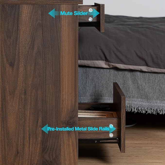 HOMMPA Open Shelf LED Nightstand