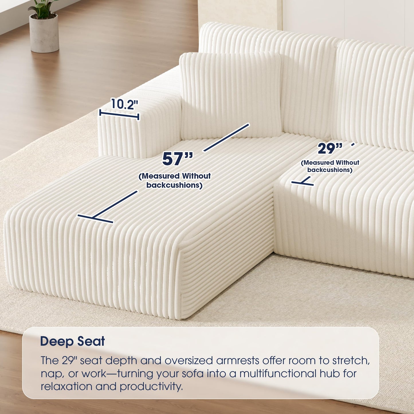 KINGYES 107'' Modular Sectional Sofa, L Shaped Cloud Couch for Living Room, Modern Boneless Sofa with Chaise for Bedroom, Beige