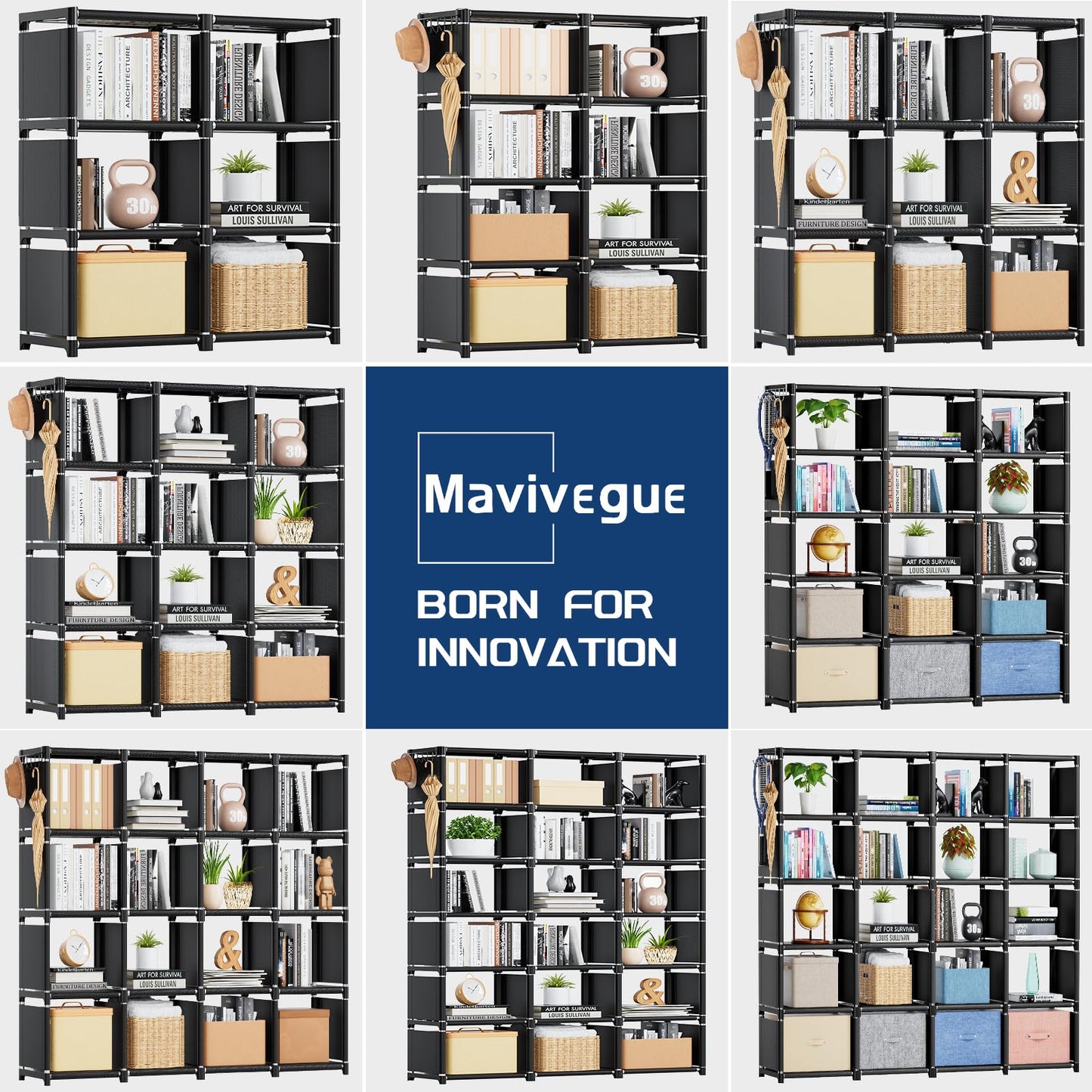Mavivegue Book Shelf, 18 Cube Storage Organizer, DIY Bookcase, Metal Cube Bookshelf, Cubbies Closet Storage Organizer Shelves for Bedroom,Living Room,Home,Office