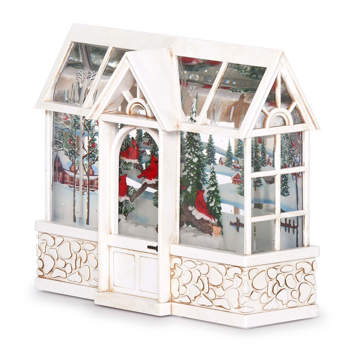 Roman 7.75" Lighted Swirl Cardinal Greenhouse Lantern – Confetti Lite, Glitter Water Globe Christmas Decoration, Tabletop Holiday Home Décor