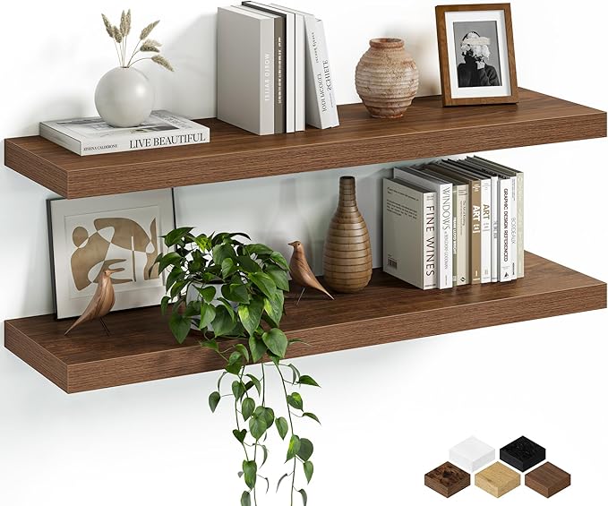 Fun Memories Floating Shelves for Wall, 32 Inch Set of 2 Rustic Wood Wall