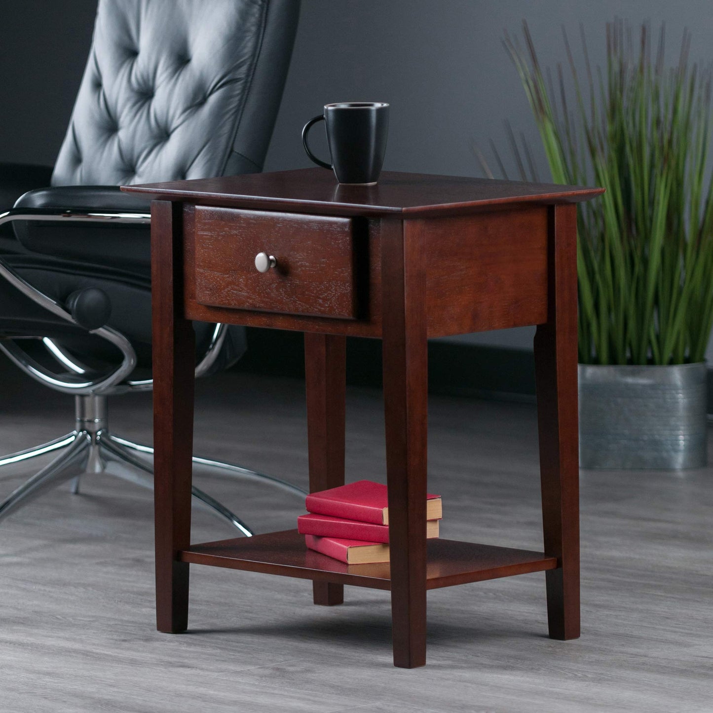 Winsome Rochester Accent Table, Classic Bedside Nightstand with Drawer and Shelf, End Table with Storage for Couches in Living Room, Functional Furniture for Bedroom, Office