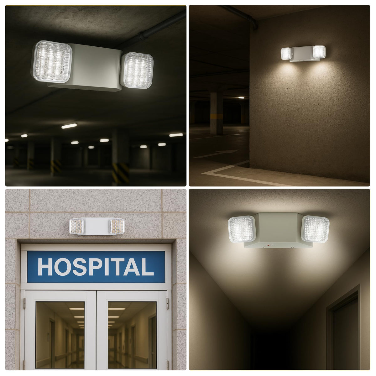 GRUENLICH LED Commercial Emergency Light with Dual Head and Backup Battery, US Standard, AC 120-277V, Hardwired Emergency Light Fixtures for Business Office Power Outages, 6-Pack