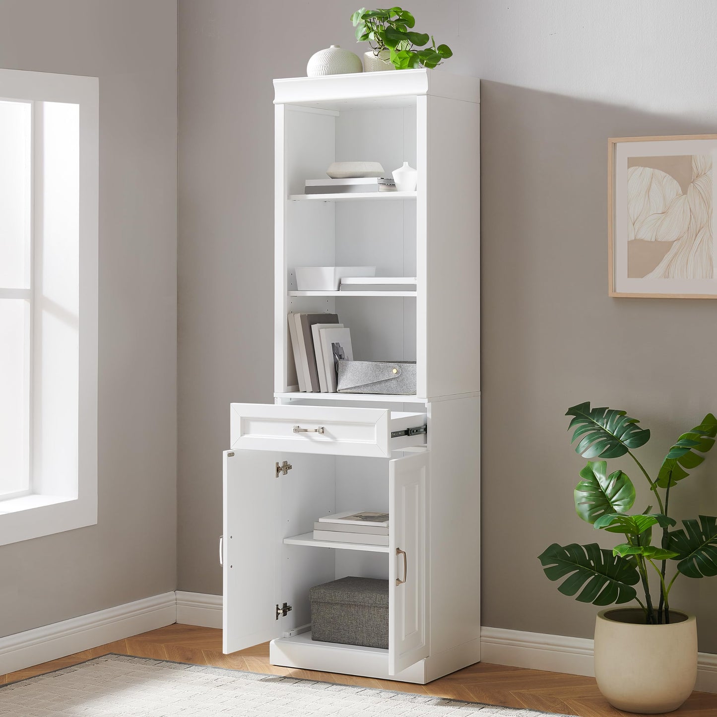 Crosley Furniture Stanton Storage Bookcase, Bookshelf Cabinet with Shelves, Kitchen and Living Room, White