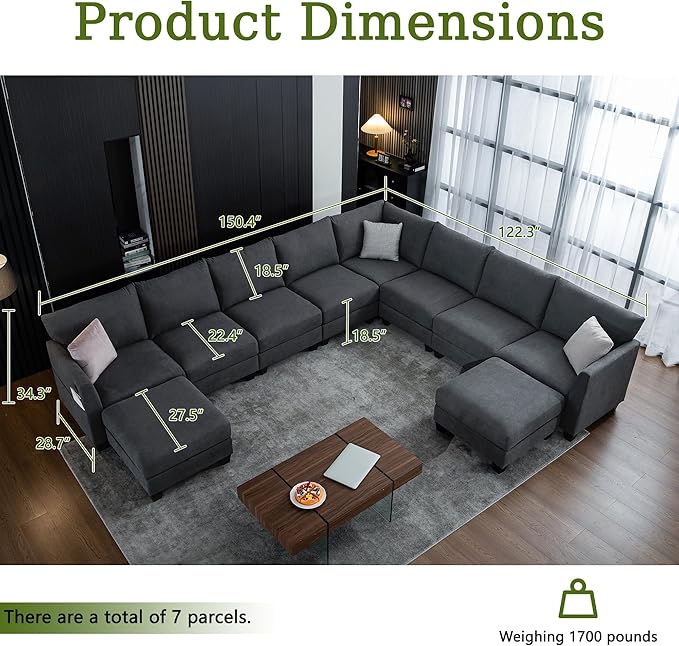 150.4" Large Sectional Couches for Living Room, 8 Seater L Shaped Modular