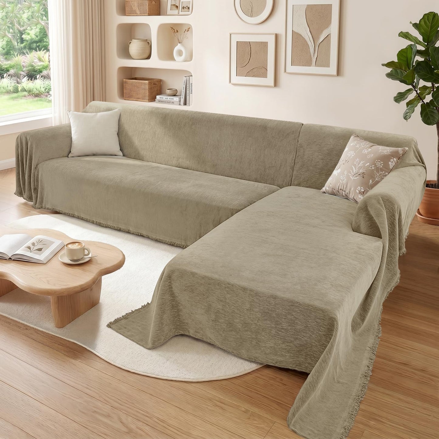 Houmiggle Sectional Couch Covers, 2 Pieces Washable L Shaped Couch Covers Sofa Blanket for Dogs Pet Friendly Sectional Sofa Slipcovers Furniture Protector,71"x 110"+ 71"x 118",(X-Large,Quicksand)