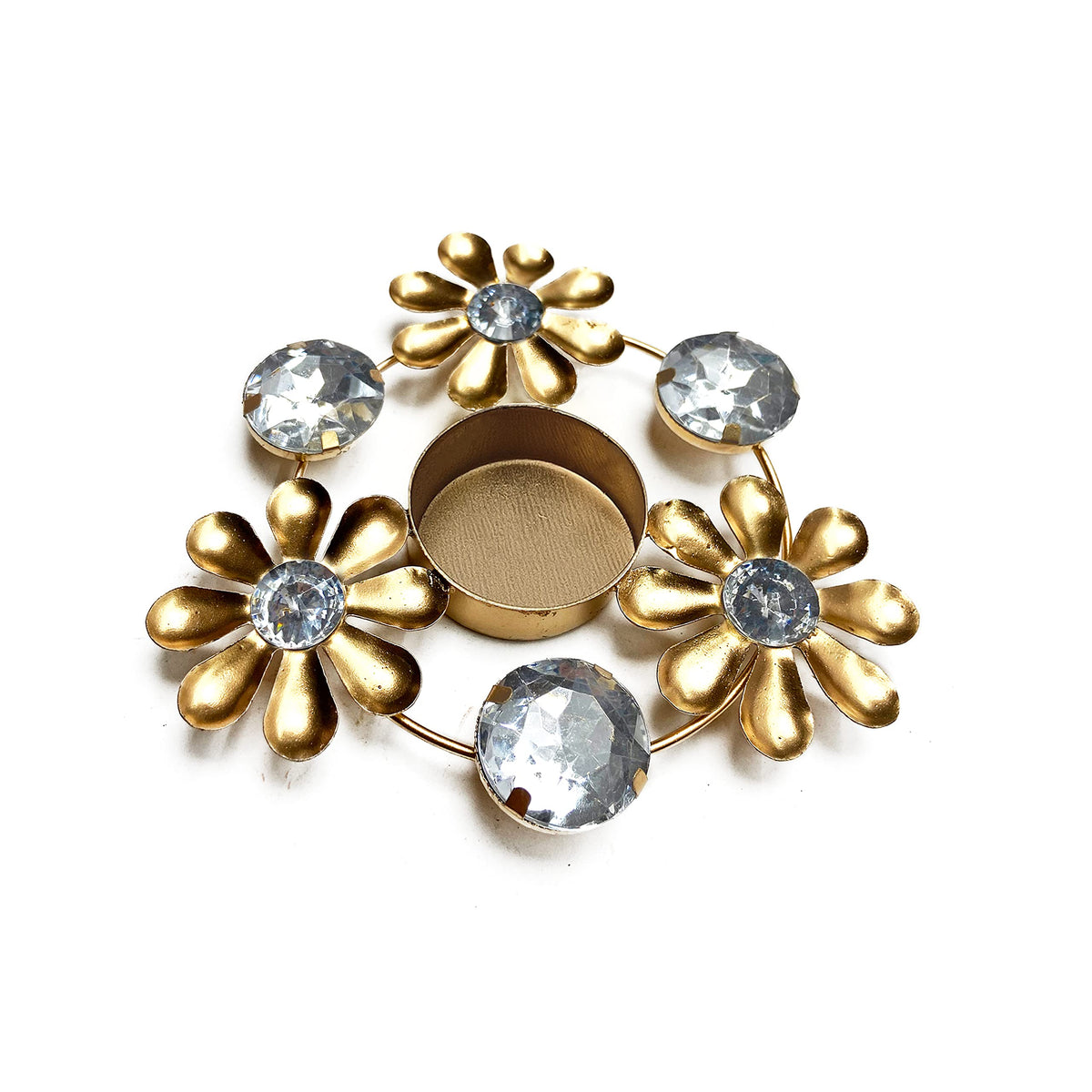 Craftsman Decoration Beautiful Christmas Tea Light Holder with White Stones in Random Foil Paint. Tea Light Holder/Christmas Decoration (2, White)