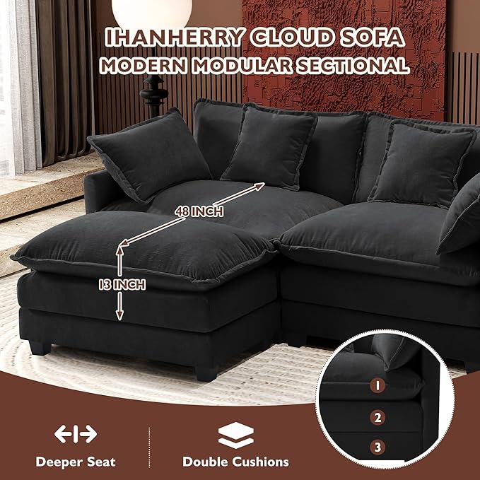 Ihanherry 111.4" L Shaped Modern Sofa Modular Sectional Cloud Couch