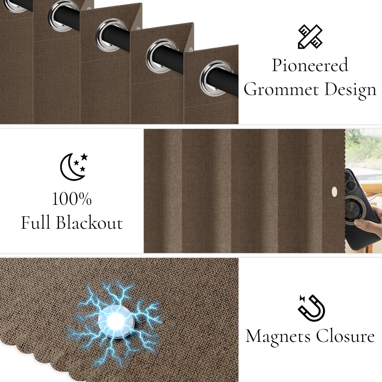 HMYI 100% Blackout Door Curtain for Doorway - Magnetic Accordion Style Closet Curtain for Open Closet Single Panel 80 Inch Length, 1 Panel, W45 x L80, Brown