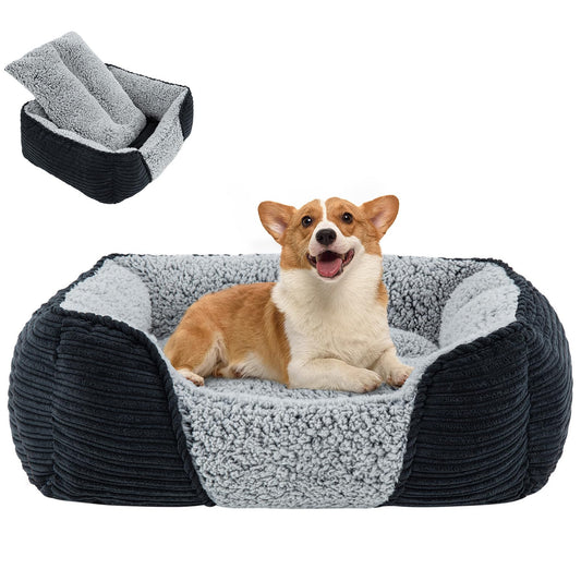 Miguel Washable Dog & Cat Bed with Removable Cushion for Medium & Small Dogs, Easy to Wash Pet Sofa Bed with Side Bolster, Anti-Slip Bottom, Black, 30 Inch