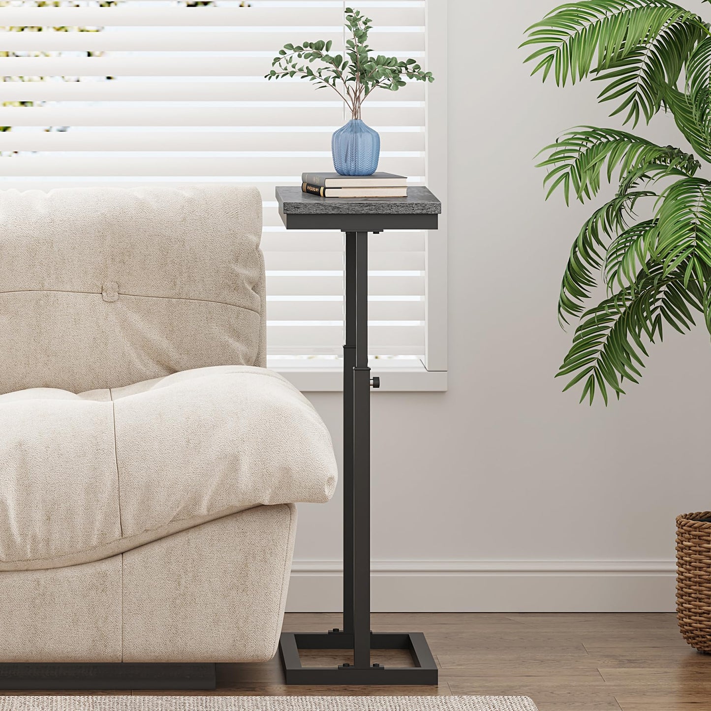 TUTOTAK End Table, Side Table, Tall Couch Table, Sofa Table, Living Room, Bedroom, Grey TB01BY083