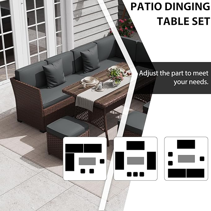 KIGOTY 7 Piece Patio Furniture Set, Outdoor PE Wicker Rattan Outdoor Dining Set