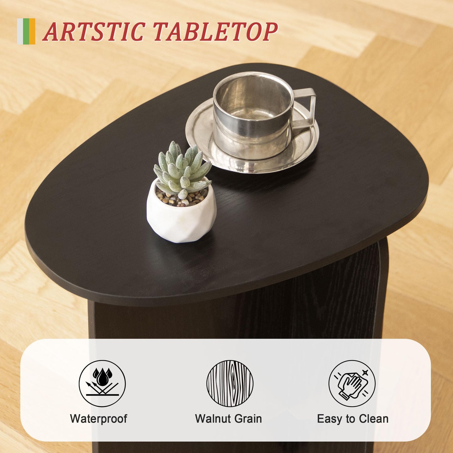 AWASEN Black Side Table, Small Triangle End Table Living Room, Modern Accent Table with Unique Tabletop, Mini Bedside Table for Small Spaces, Black
