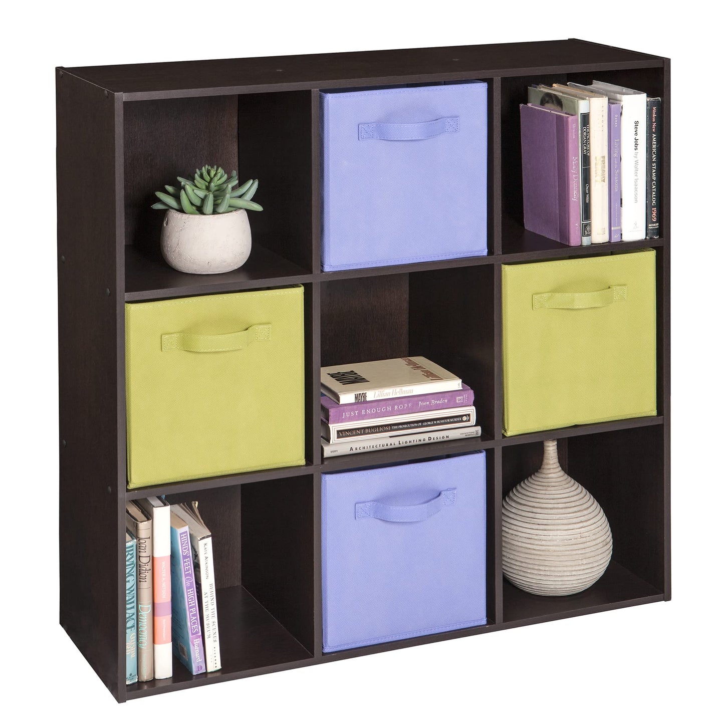 ClosetMaid Cubeicals 9 Cube Storage Shelf Organizer Bookshelf, Stackable, Square Shape, Easy Assembly, Wood, Chocolate Finish