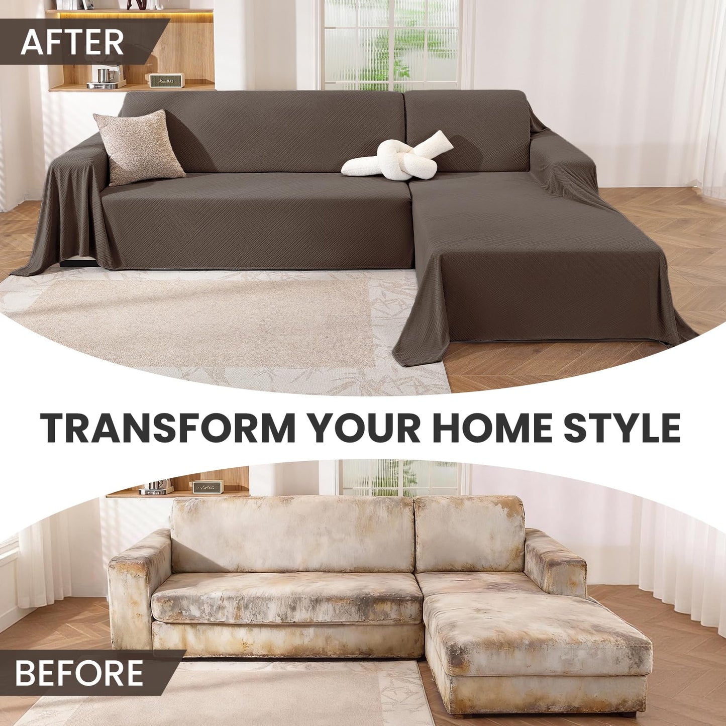 CYCMACO Sectional Couch Covers for Dogs 2 Pieces, Pet Couch Covers for Sectional Sofa, Washable L Shaped Couch Cover, Couch Blanket Furniture Protector (X-Large: 78" x 110" + 78" x 118", Coffee)