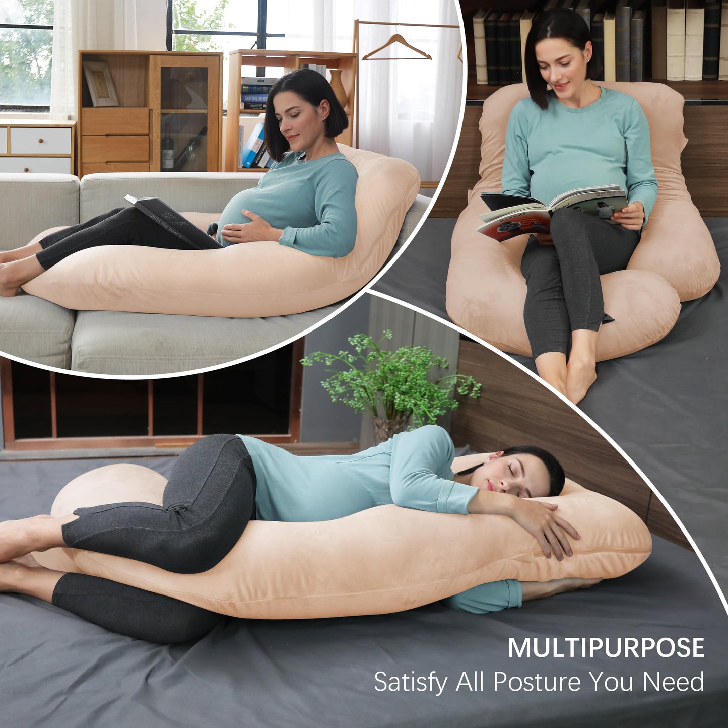 MOON PARK Pregnancy Pillows for Sleeping - U Shaped Full Body Maternity Pillow with Removable Cover - Support for Back, Legs, Belly, Hips - 57 Inch Pregnancy Pillow for Women - Brown