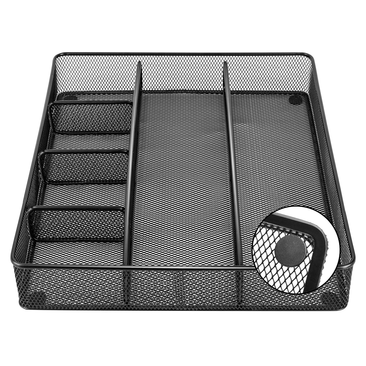 Amazon Basics Mesh Desk Drawer Organizer with 6 Compartments, Non-Slip Office Supplies Storage for Pens and Accessories, Black