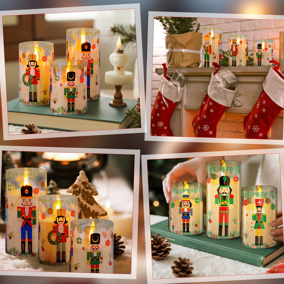 Blosssound 3 Pack Christmas Flameless Candles Battery Operated Xmas Nutcrackers Flameless Flickering Candles LED for Home Fireplace Winter Holiday Table Decorations Christmas Gifts