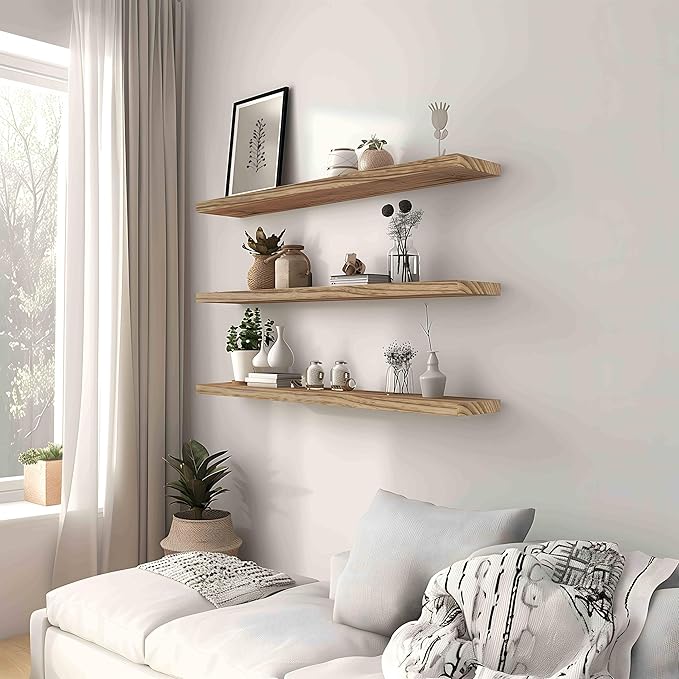 YYWUOJJ Wood Floating Shelves for Wall, Rustic Wall Shelves for Bedroom