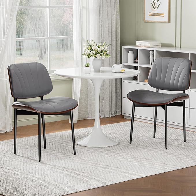 REONEY Dining Chairs Set of 8, Mid-Century Modern Upholstered PU Leather Chairs