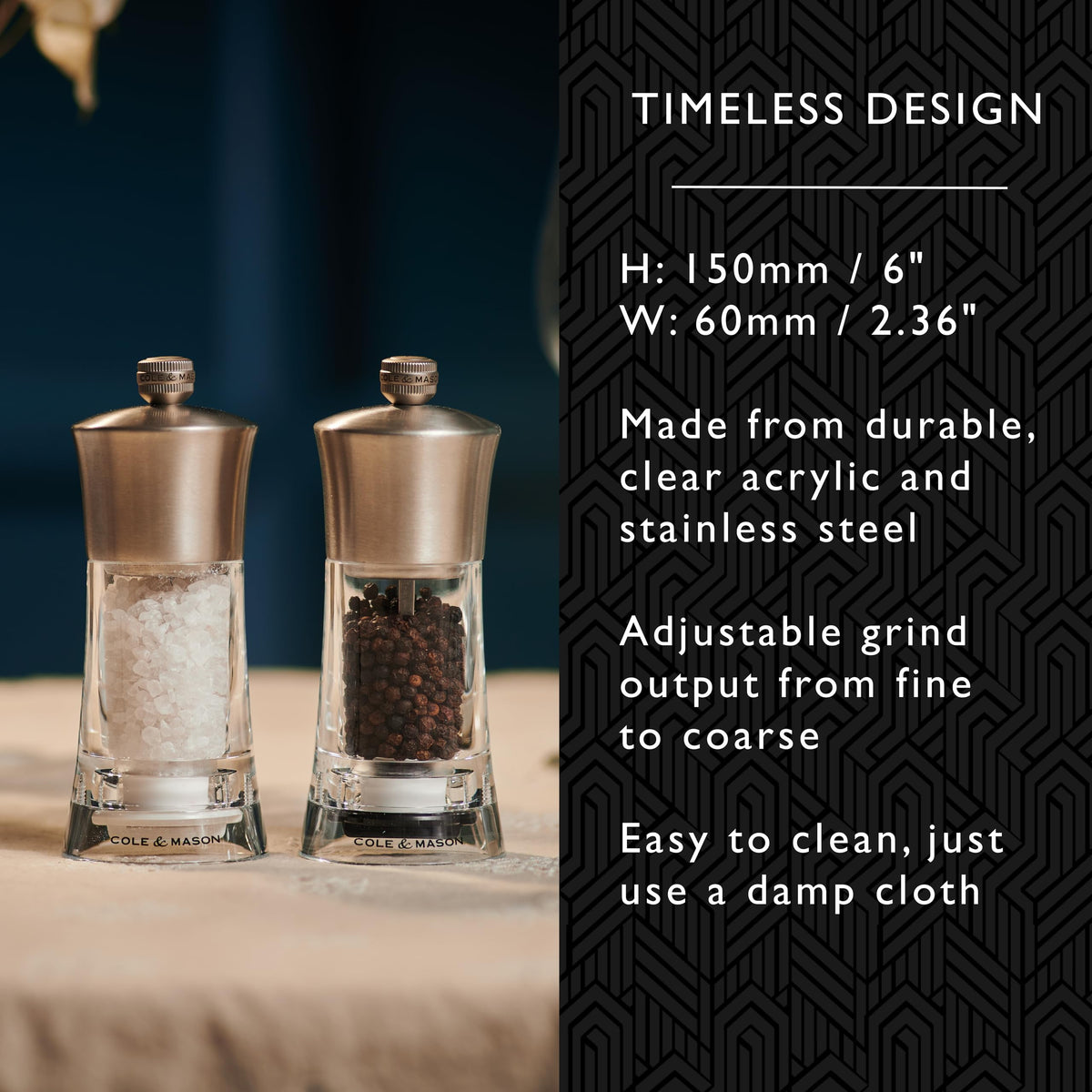 Cole & Mason Bromley Salt Mill, 6" - Salt Grinder with Ultra-Sharp Grinding Mechanism - Flavor-Enhancing Salt Shaker - Refillable Mill with Adjustable Grinding - Acrylic, Salt Mill