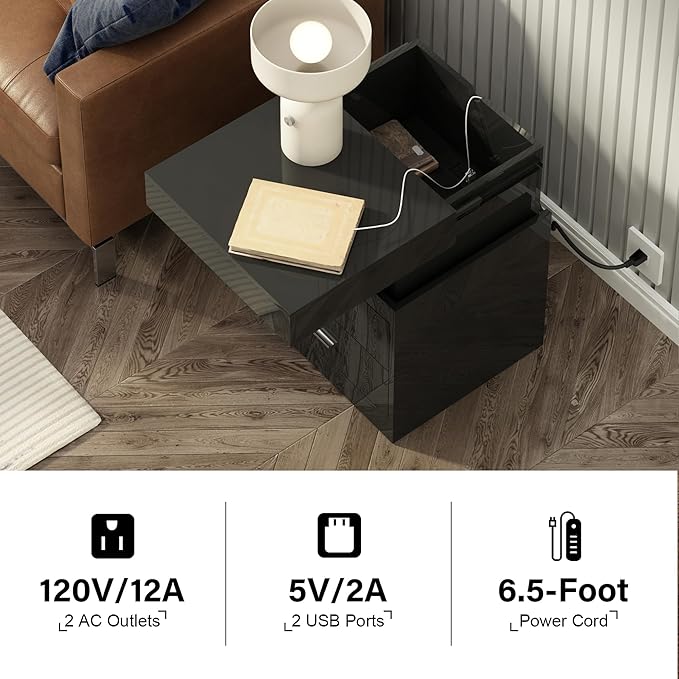 ChooChoo LED Nightstand Set of 2, Smart Night Standwith Charging Station and