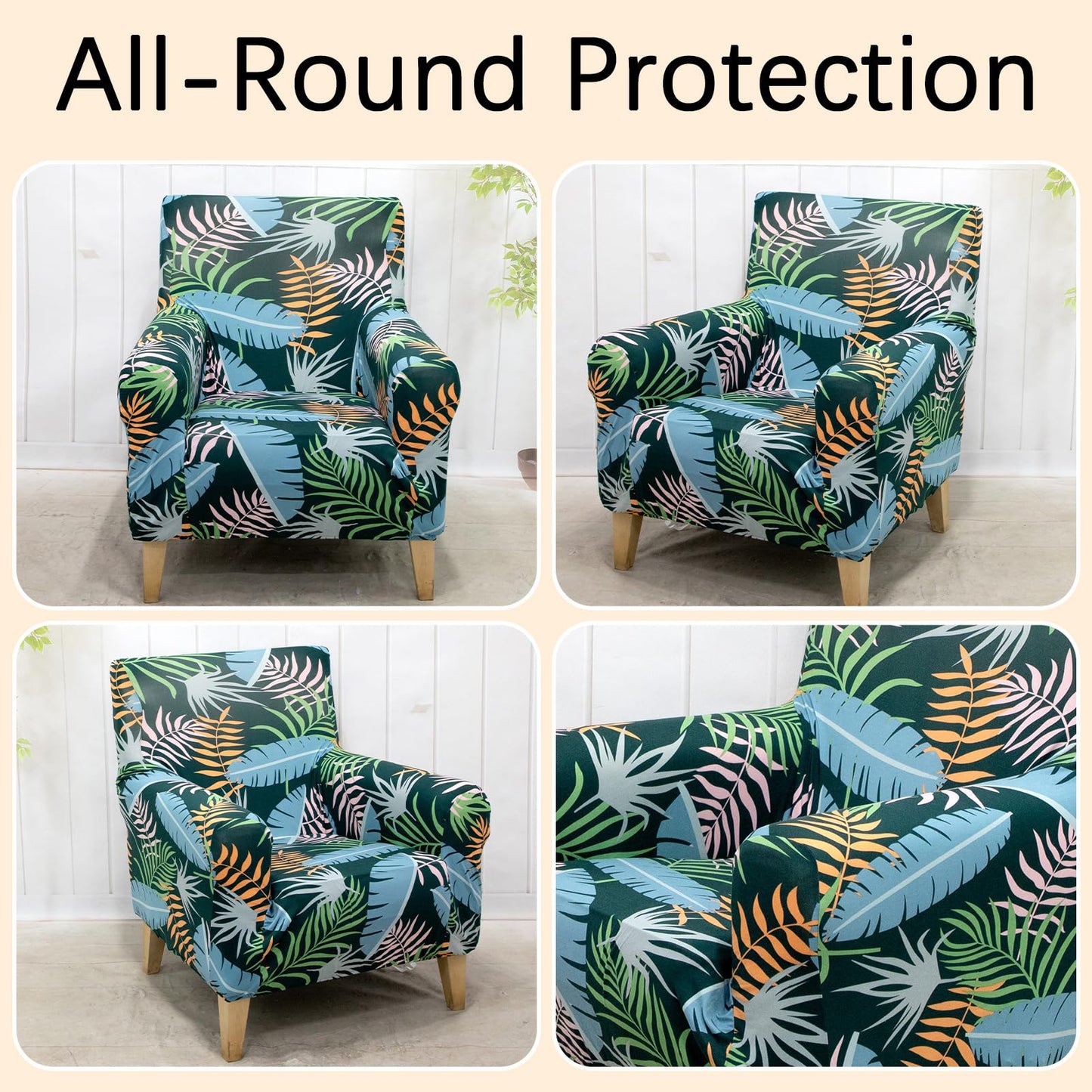 Adigau Printed Slip Covers for Armchairs Modern Elastic Chair Slipcovers 1-Piece Single Seat Sofa Protector for Living Room Stretch Couch Chair Cover(Green Grove)