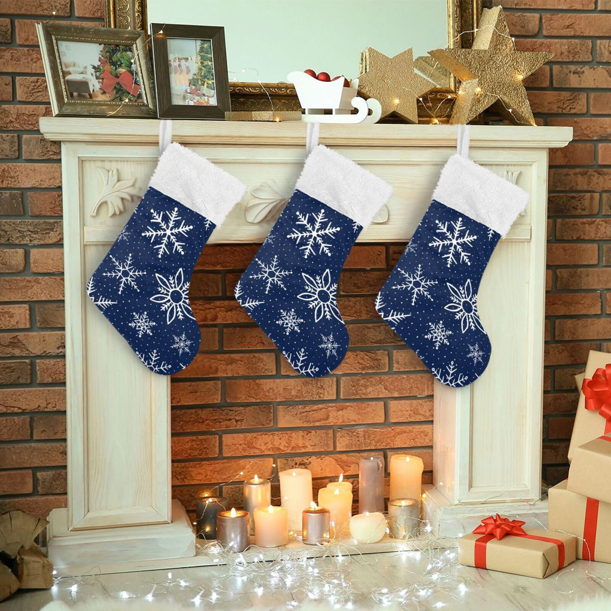YETTASBIN Blue Snowflake Christmas Stocking 1 Pack, Large Xmas Tree Fireplace Hanging Stockings with Plush Fur Cuff for Family Holiday Party Decor Xmas Gifts, 18 Inch