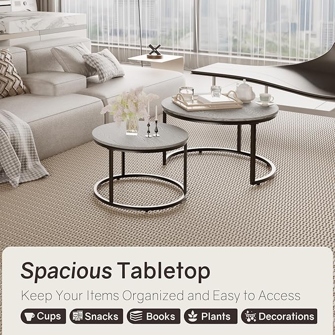 Otterease Nesting Tables Set of 2, 31.5" Round Coffee Table, Large Nesting