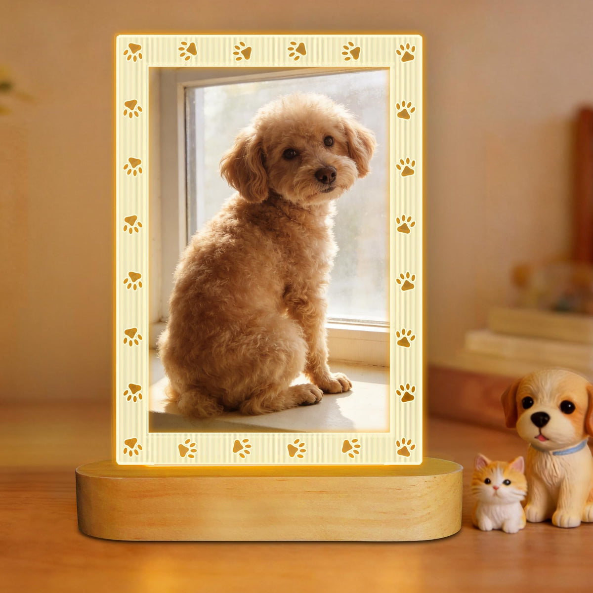 Dog Photo Frame with LED Night Light, Pet Memorial Gifts Light up Picture Frame Paw Prints Design, Personalized Sympathy Gift for Loss of Dog Cat Owner, Home Tabletop Decor for Pet Lovers (4x6 inchs)