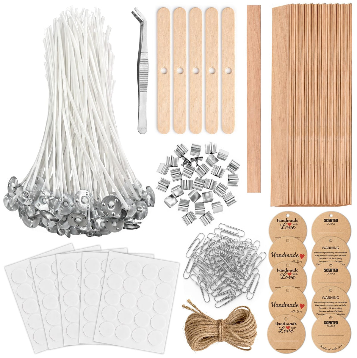 Candle Wicks for Candle Making Kit Supplies, 130 Pcs with 100 Cotton & 30 Crackling Wood Wicks for Soy Beeswax Candles, Holders & Stickers, Handmade Gifts Set (6 inch)