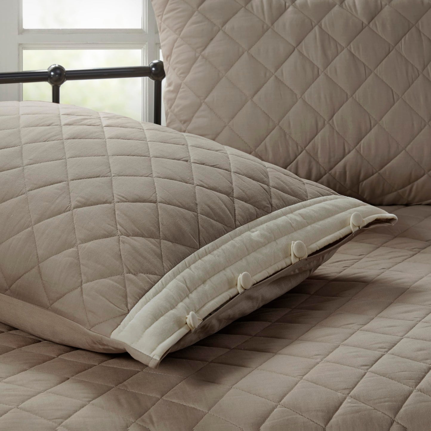 Madison Park 100% Cotton Daybed Cover Set - Trendy Design, All Season Luxury Bedding with Bedskirt, Matching Shams, Decorative Pillow, Diamond Quilted, Khaki 75"x39" 6 Piece