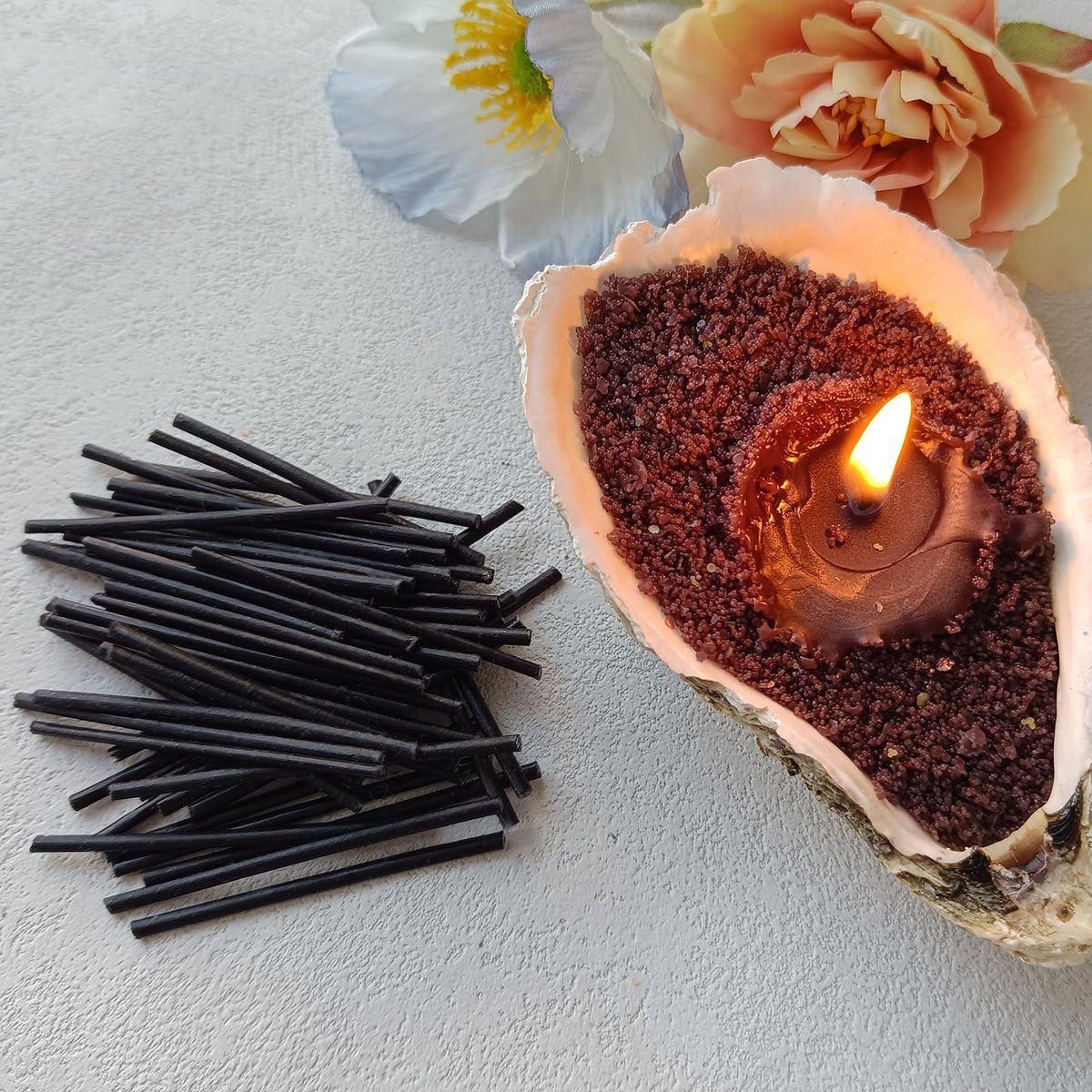 Pearled Candle Cotton Wicks 50-Pack for Sand Candles Making - 2Inch Metal-Free and Lead-Free Refill Sand Wax Wick for Candle Making DIY (Black)