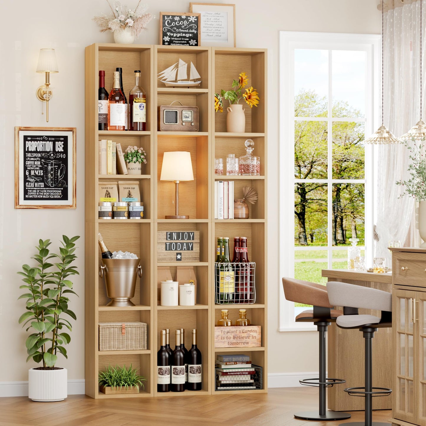 FOTOSOK 8-Tier Media Tower Rack, 11.6 X 9.3 X 71 Inches CD DVD Slim Storage Cabinet with Adjustable Shelves, Tall Narrow Bookcase Display Bookshelf for Home Office, Natural